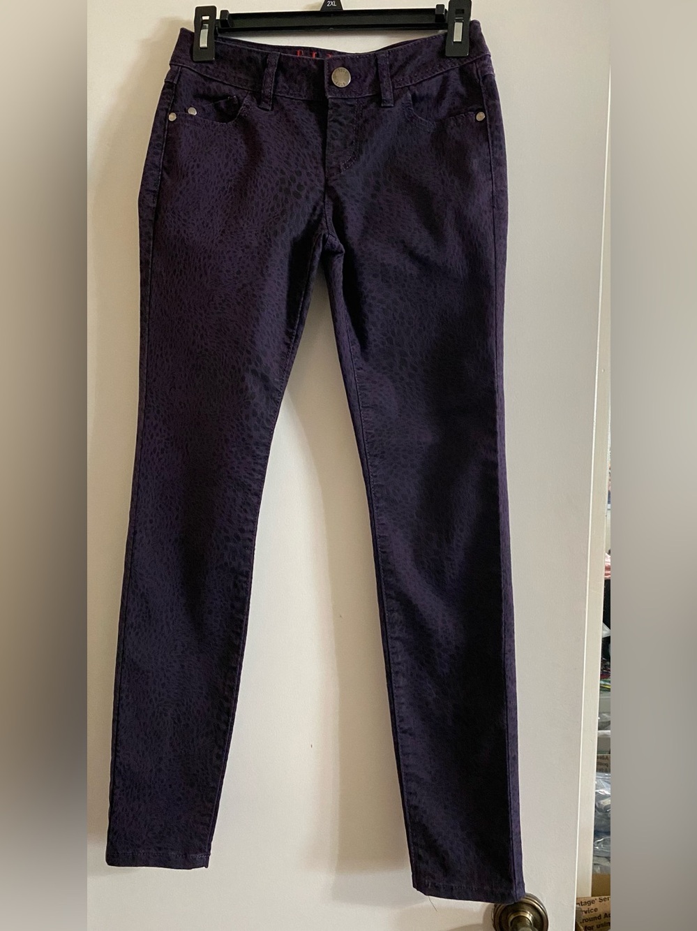Elle Slim Skinny Jeans in Deep Plum with black leopard spots